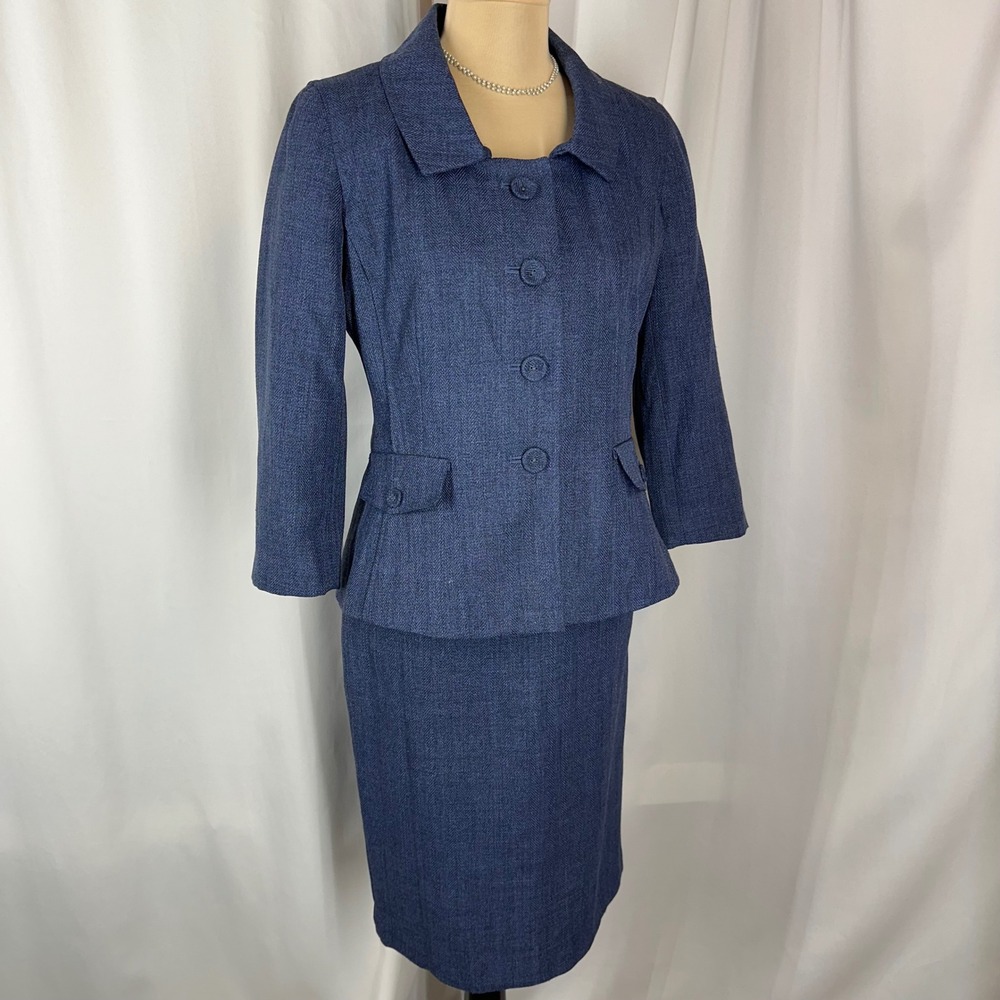 Signature by Larry Levine Navy Textured Two-Piece Skirt Set